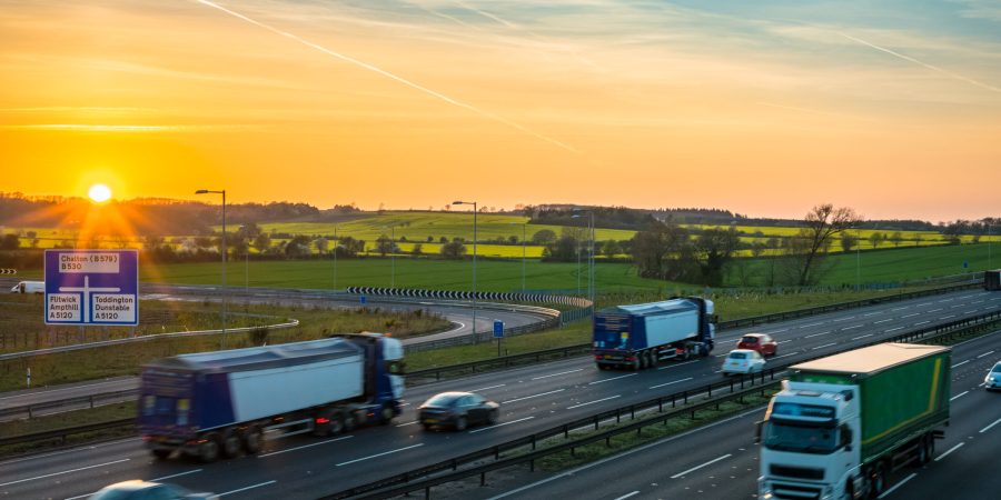 M1 motorway at sunset in United Kingdom